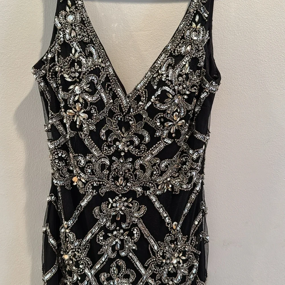 Jovani Black and Silver Embellished Sequin and Beaded Cocktail Dress 6